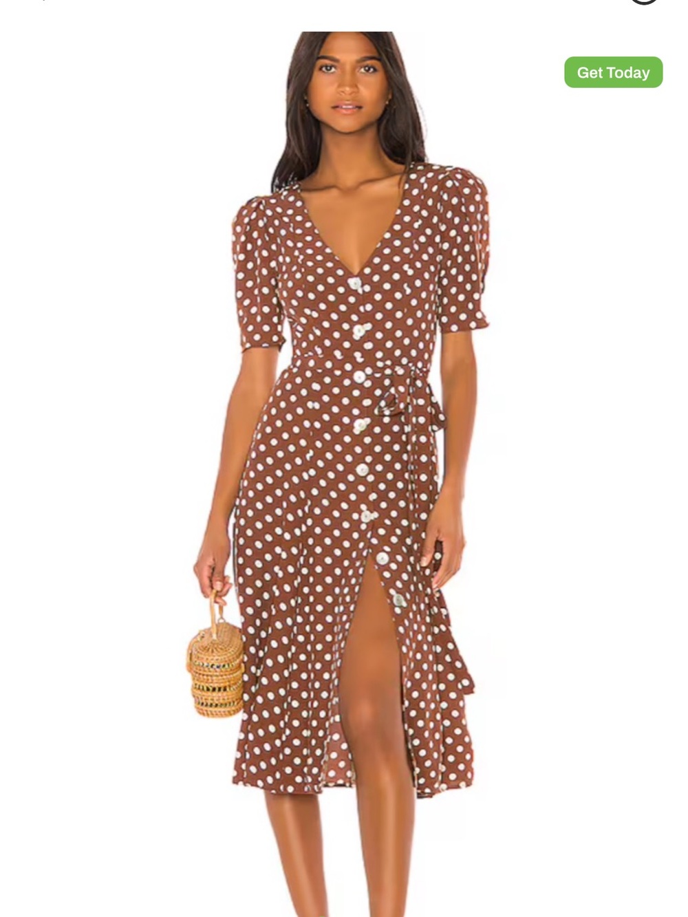 LPA Brown Polka Dot Wrap Midi Dress - Picture 1 of 2